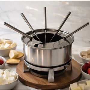 Crate & Barrel Stainless Steel Fondue Set